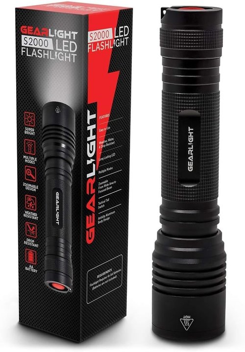 GearLight S2000 LED Flashlight High Lumens - Super Bright, Powerful, Mid-Size Tactical Flashlight for Outdoor Activity & Emergency Use - S2000-1 Pack, (Batteries Not Included)
