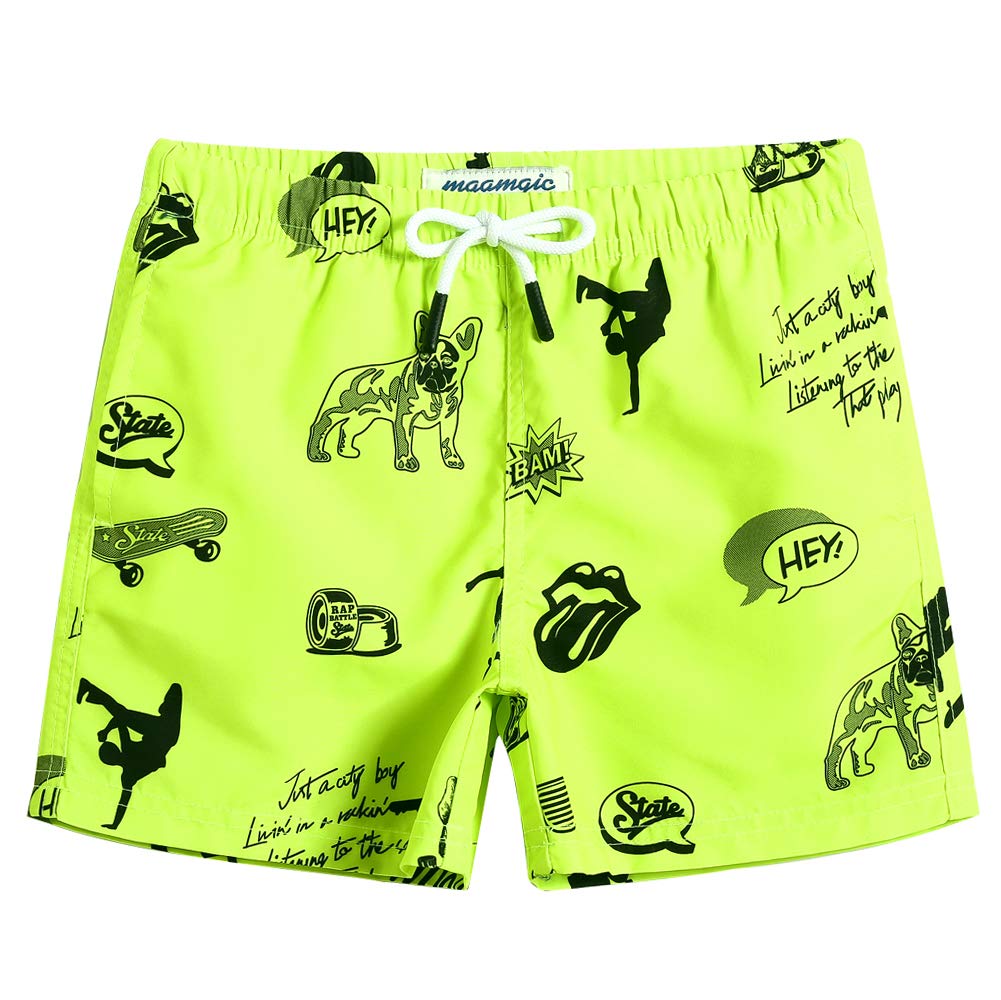 maamgic Boys Swim Trunks Toddler Swim Shorts Little Boys Bathing Suit Swimsuit Toddler Boy Swimwear,Fluorescent Green,14 T