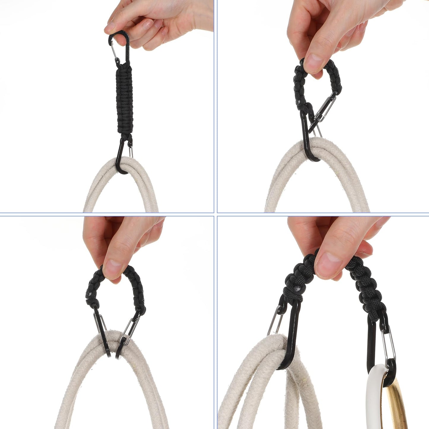 4 Pcs Paracord Keychain with Carabiner Clips, Heavy Duty Small Carabiner Keychain Clip with Strap for Outdoor Hiking, Camping, Fishing, Key Organization