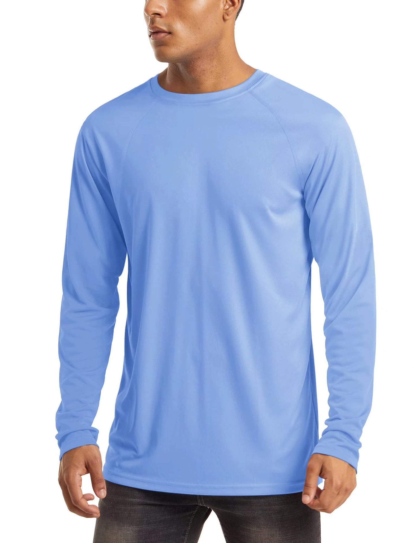 Sun Protection Shirts for Men Hiking T-Shirt Long Sleeve Quick Dry Shirts for Men UV Protection Shirts UPF 50 T-Shirt UV Shirts Light Blue