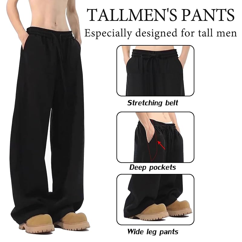 Tall Men’s Sweatpants - Big & Tall Inseam 38W x 36L, Relaxed Fit Black