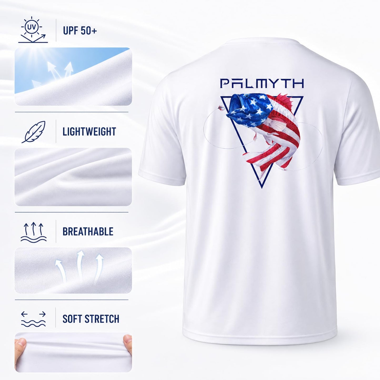 Palmyth Men's Fishing Shirt Short Sleeve Sun Protection UV UPF 50+ T-Shirt