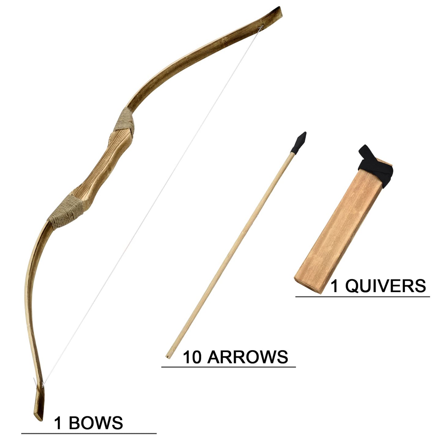 Kids Bow and Arrow Set, 32 Inch Archery Set Handmade Wooden Toy Bow and Arrow for Kids 4-6 8-12, Cosplay Game Costume Prop Play, 1 Bows 1 Quivers and 10 Wood Arrows, Gifts for Youth Boys & Girls