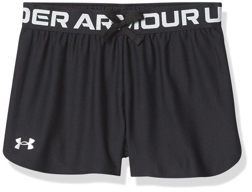 Under Armour Girls Play Up Solid Shorts , Black (001)/Metallic Silver , Youth Medium