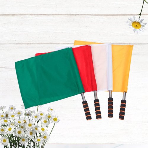 SEWACC 4 Pcs Referee Flag Stainless Flag with Sponge Handle Red Flag for Soccer Volleyball Football Competition Supplies (Yellow, Red, Green, White)