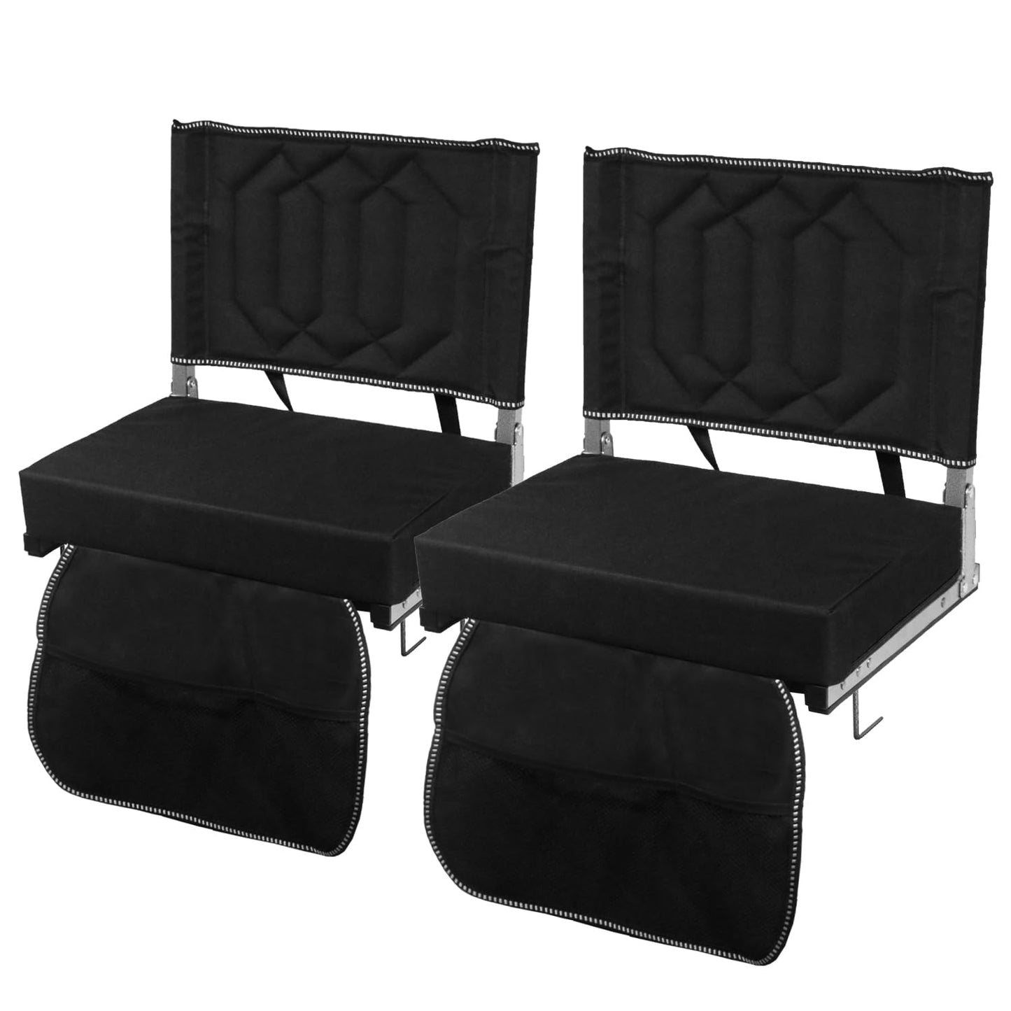 Stadium Seats for Bleachers with Back Support, Bleacher Seats with Backs and Cushion Wide, Portable Folding Comfort Stadium Chair with Shoulder Strap, Carry Handle, Storage Pockets, Black, 2Pack