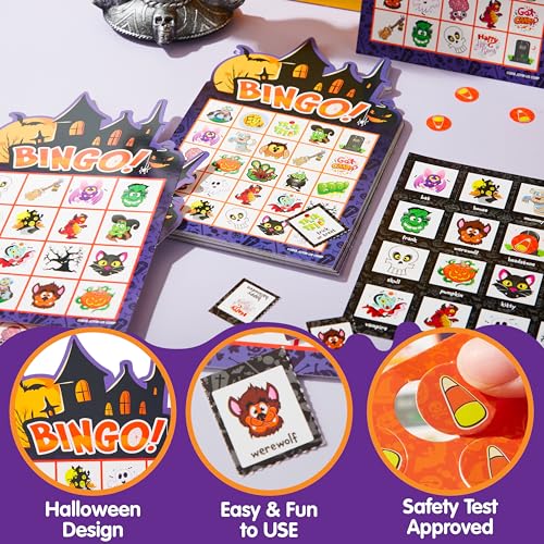 Halloween Bingo Game - Castle Variation, 32 Kids Bingo Cards for Large Groups & Parties