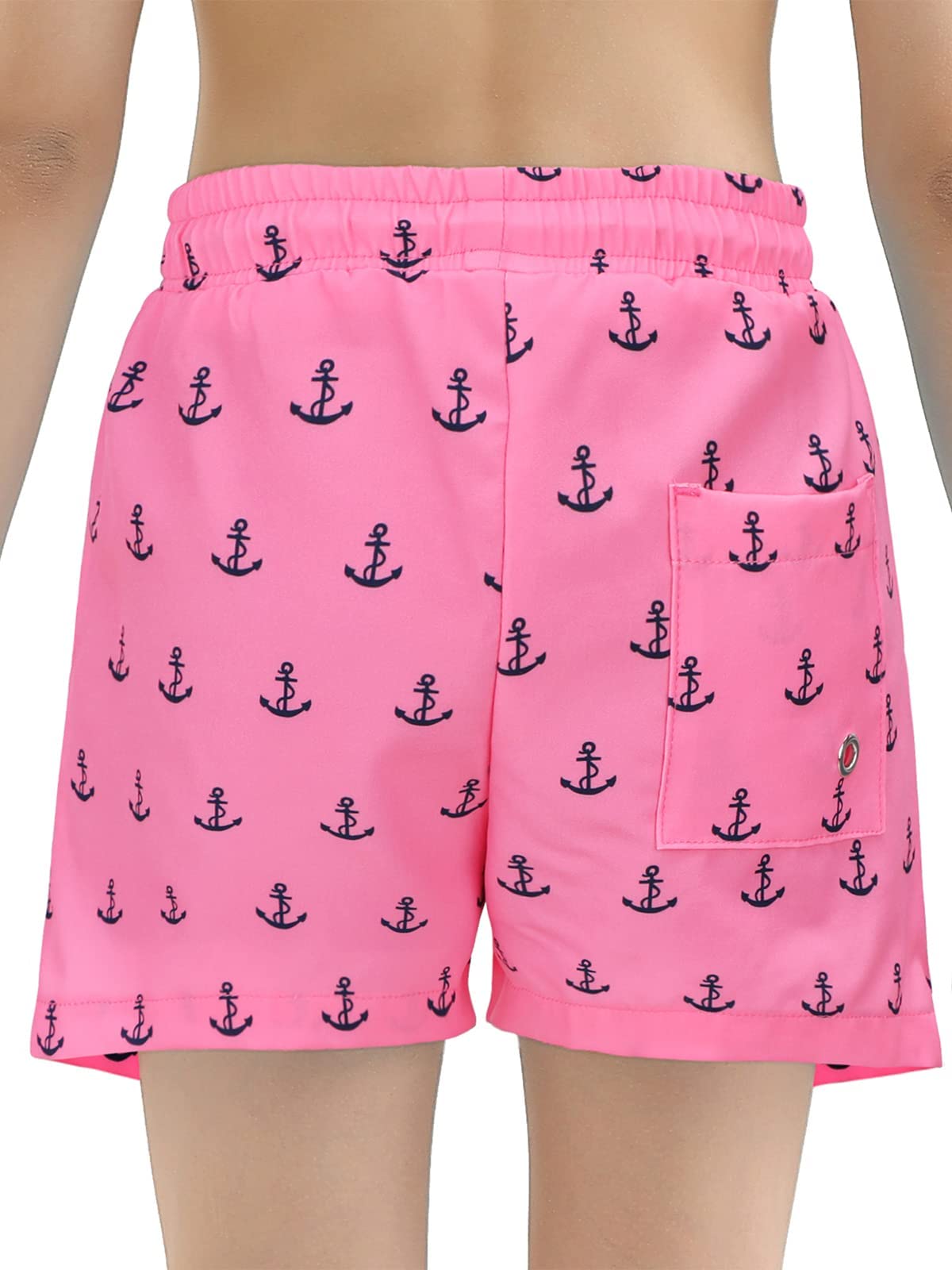 Century Star Boys Swim Trunks with Compression Liner Quick Dry Boys Bathing Suit Toddler Swim Trunks Beach Board Shorts Swimwear Pink Anchor 12-14 Years