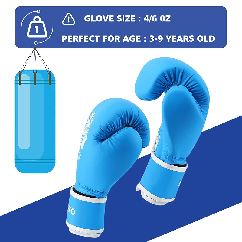 Kids Boxing Gloves 6oz Blue - Sponge Foam Training Sparring Gloves for Boys & Girls Aged 3-9 (Variation: Blue+6oz)