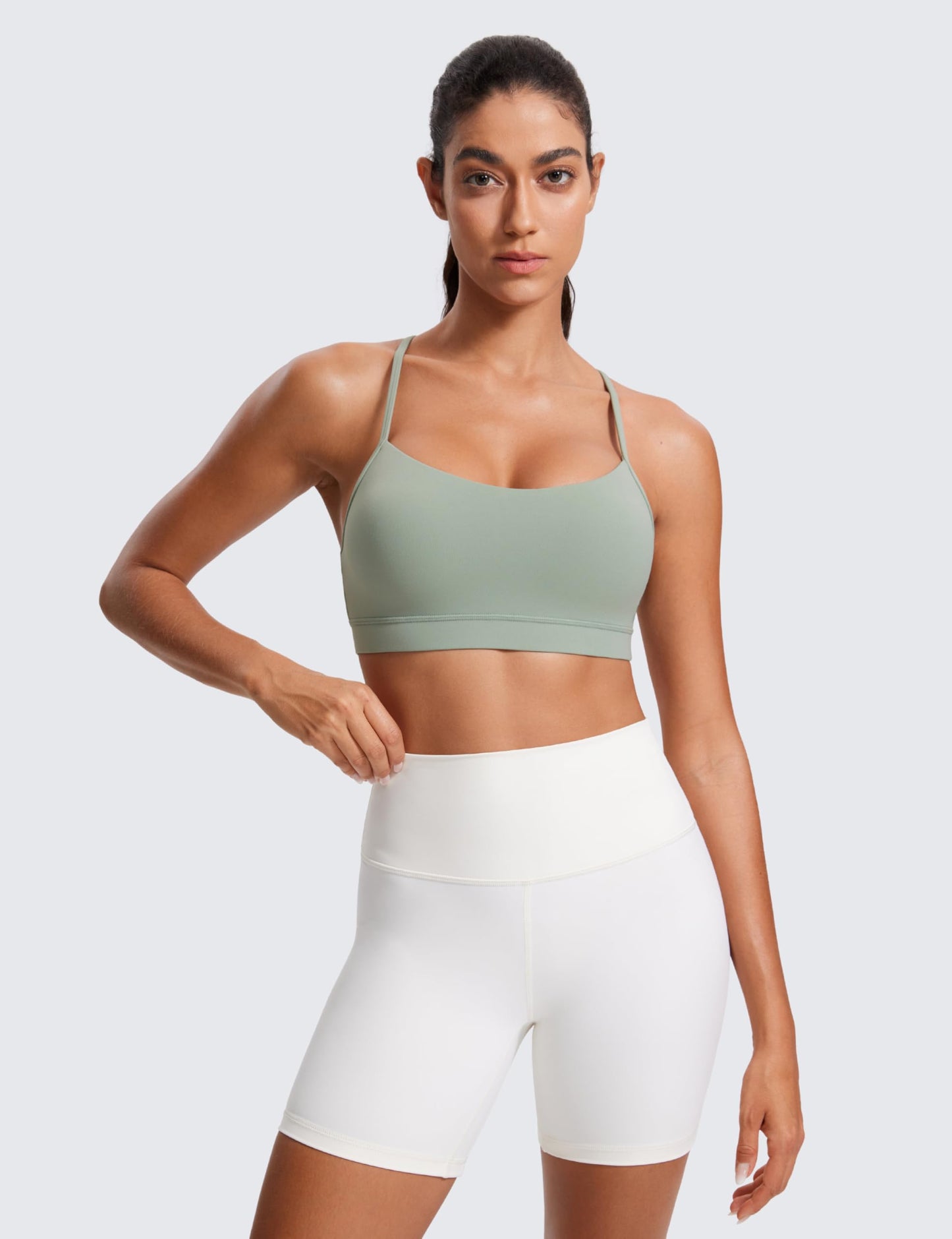 CRZ YOGA Butterluxe Y Back Sports Bras for Women - Padded Racerback Low Impact Spaghetti Thin Strap Workout Yoga Top Green Palm Court X-Small