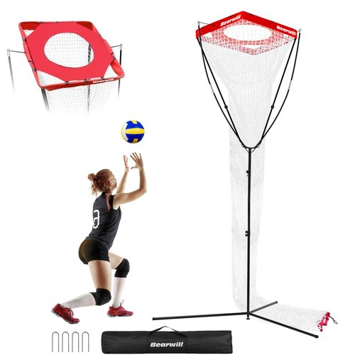 Volleyball Setter Trainer Net，Volleyball Training Equipment Adjustable Angle Height 8-13 FT Setter Net，Indoor Outdoor Volleyball Practice Net System for Serving, Spiking and Setting