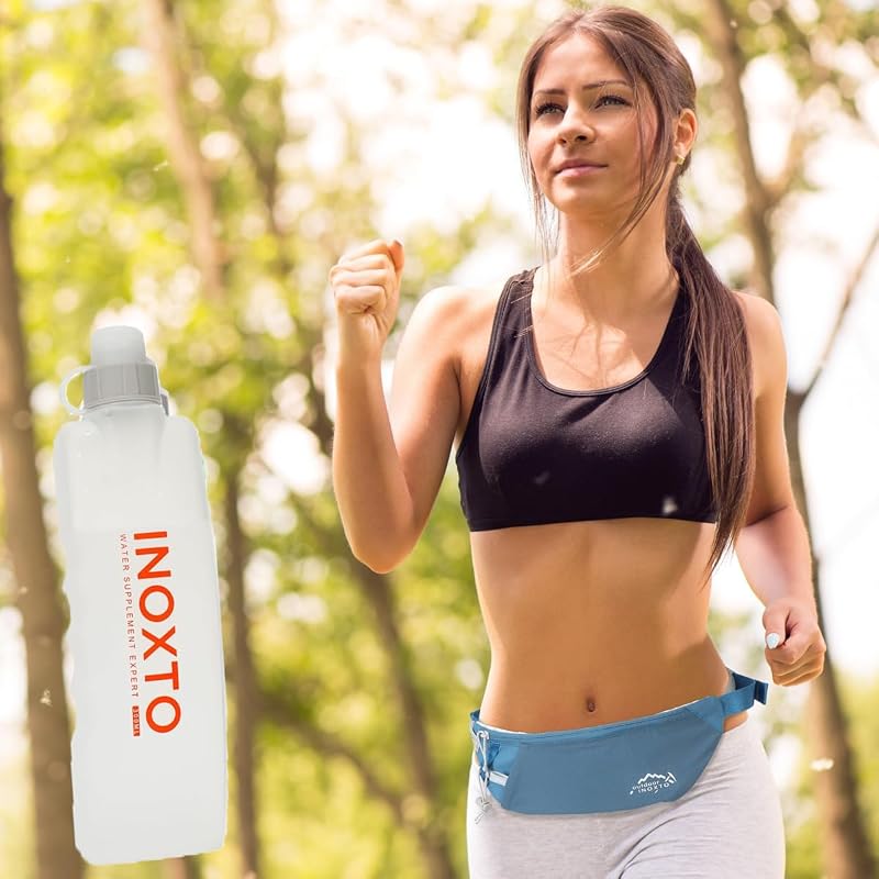 Inoxxo Slim Running Belt Fanny Pack with 300ml Water Bottle – Black (Dack Blue) for Men & Women