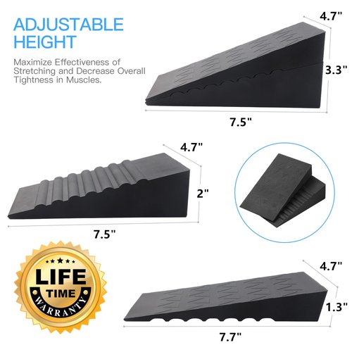 Squat Wedge for Heel Elevated Squats: Adjustable Rubber 4Pcs Calf Raise Block - Improve Range of Motion & Strength - Gym Exercise Physical Recovery