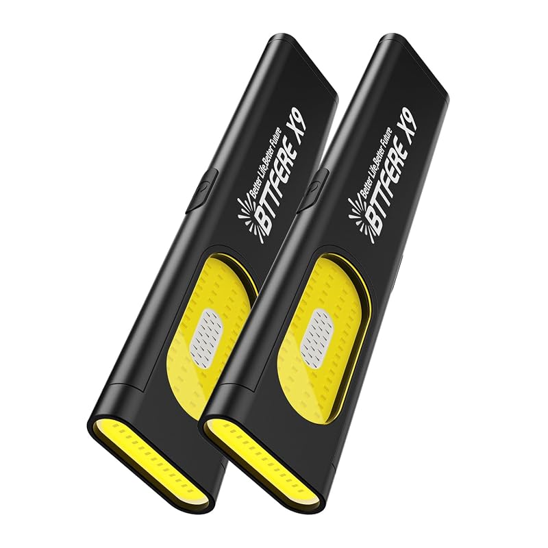 2 Pack Pocket Flashlight EDC Clip Light with Magnetic Base - 675 Lumen USB-C Rechargeable Slim Flat IPX4 - Black