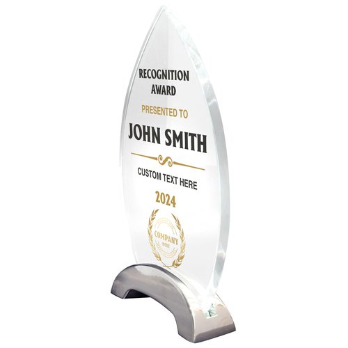 7 1/2" Personalized Glass Plaque for Awards and Trophies, Custom Award for Employee of the Month, Retirement, Leadership and Appreciation Gift F (D3)
