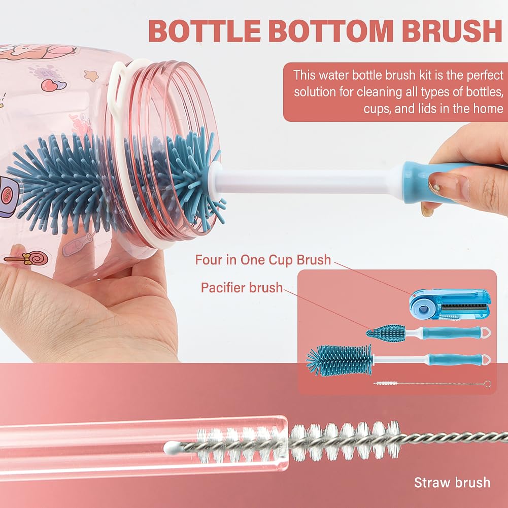 4pcs Silicone Bottle Brush Set,4 in 1 11" Silicone Brush,Nipple Brush,Straw Brush,Bottle Gap Cleaner Brush,for Milk Bottles,Sports Bottle,and Smaller Diameter Bottle Openings