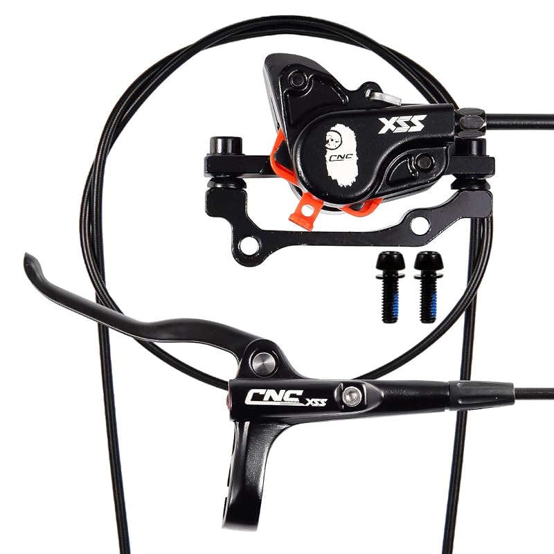 CNC MTB Hydraulic Disc Brake Set - Right Front F160/Left Rear F180, 800mm & 1450mm Hose, Black - Rear Variation