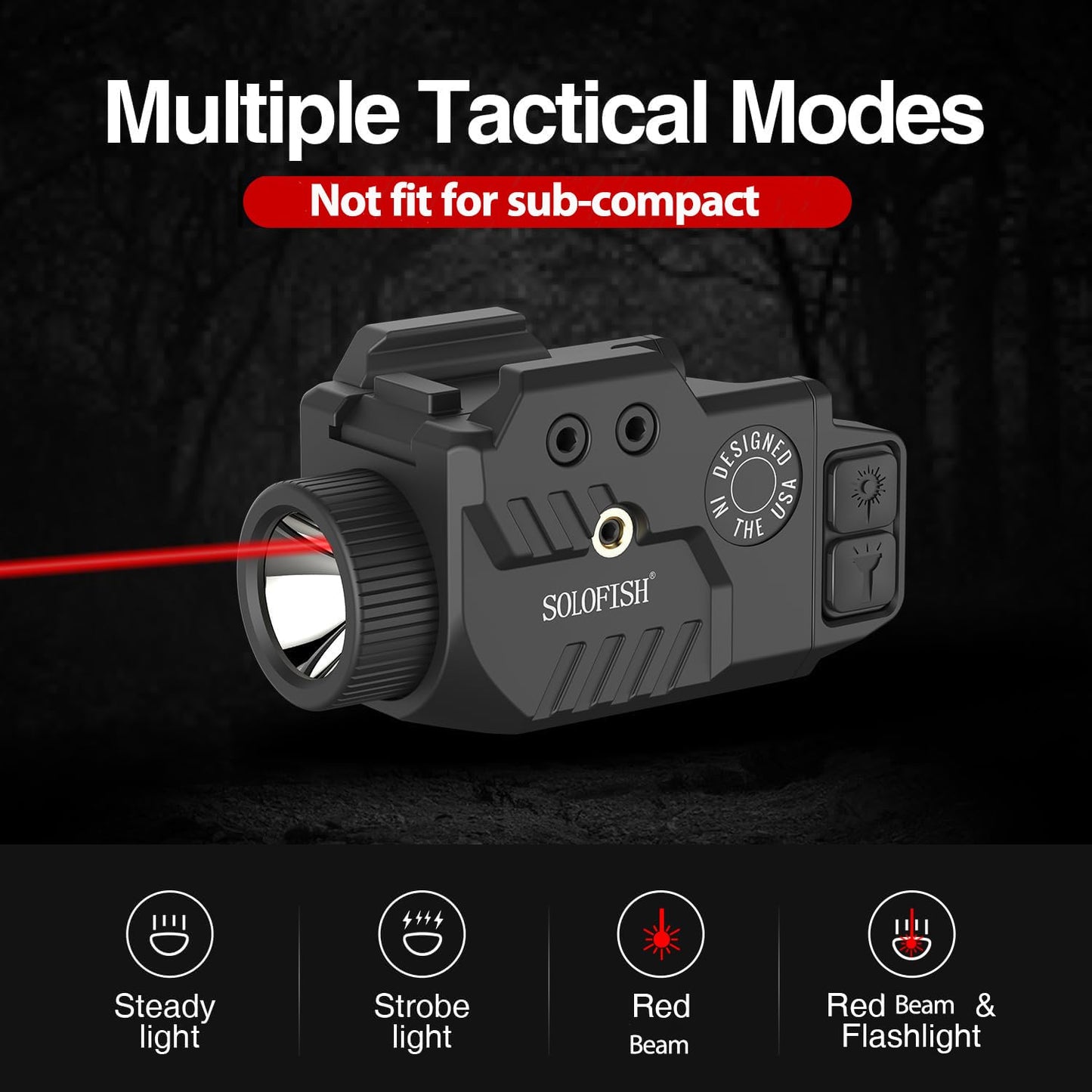 Solofish 800 Lumens Pistol Light Laser Combo for Railed Gun