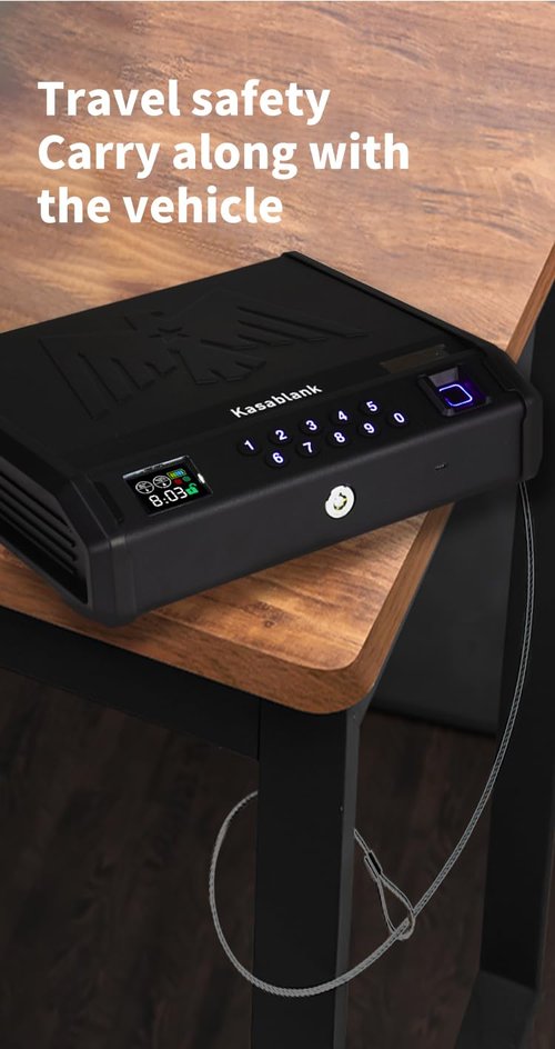 Biometric Gun Safe for Pistols - 3 Ways Unlock (Fingerprint/Digital PIN/Key) with Quick Access, LCD Temperature & Humidity Display, Solid Steel Safe for Home, Nightstand, Bedroom, Car and Cloakroom