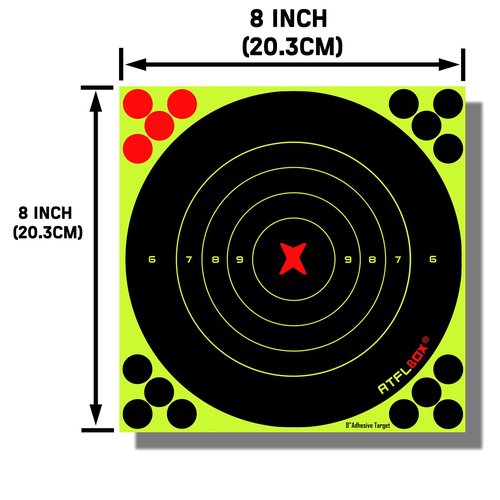ATFLBOX 8 Inch Splatter Adhesive Bullseye Fluorescent Yellow Shooting Target Stickers, Shooting Outdoor and Indoor Ranges, Rective for Handguns, Rifle, Pistol, Pellet Guns, Airsoft, BB Guns (50 Pack)