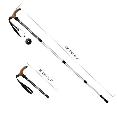 Aluminum Alloy Quick Lock Trekking Pole Anti-Shock Walking Stick Adjustable Cane Crutch for Mountains Trekking Hiking,Ultralight Collapsible with Cork Grips Tungsten Tips (Single Trekking Pole) Black