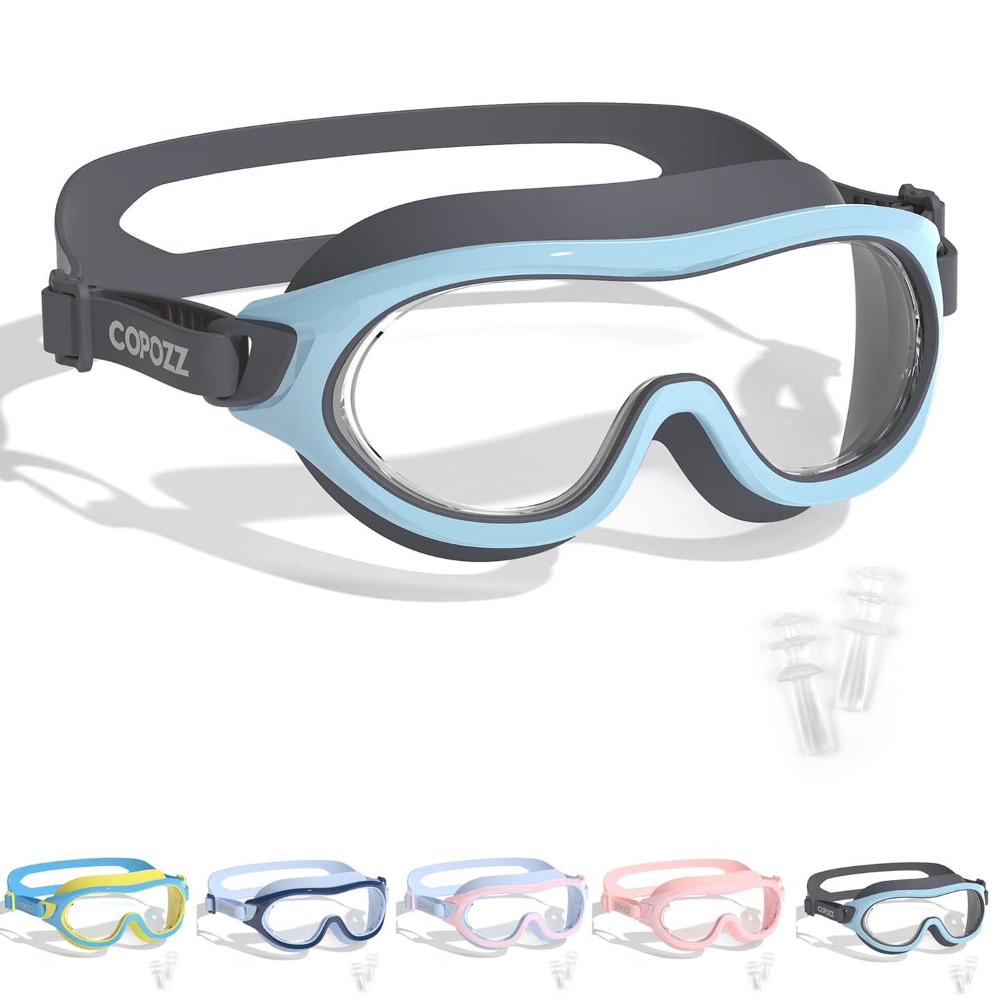 COPOZZ Kids Swim Goggles for 6-14, Wide View Swimming Goggles No Leak Anti Fog UV Protection Youth Swim Goggles