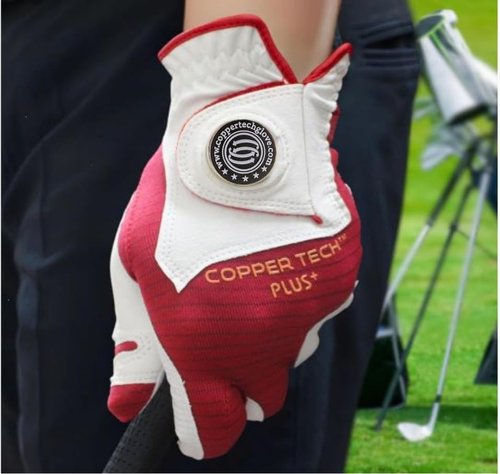 Copper Tech Plus Men's Left for Right Handed Golfers Golf Glove – Advanced Compression for Muscle Support, Joint Relief Gloves – White/Red, 1 Pack, X-Large