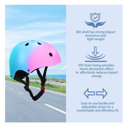 Color Gradient Adjustable Kids' Helmet with Knee & Elbow Pads Set | Multi-Sport Safety Gear for Boys & Girls Ages 5-14 | Skateboarding, Scooters, Roller & Inline Skating, Longboarding