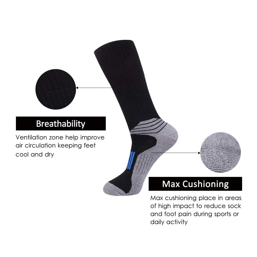 JOYNÉE Mens Athletic Performance Crew Socks for Running and Training 6 Pack,Black,Sock Size:10-13