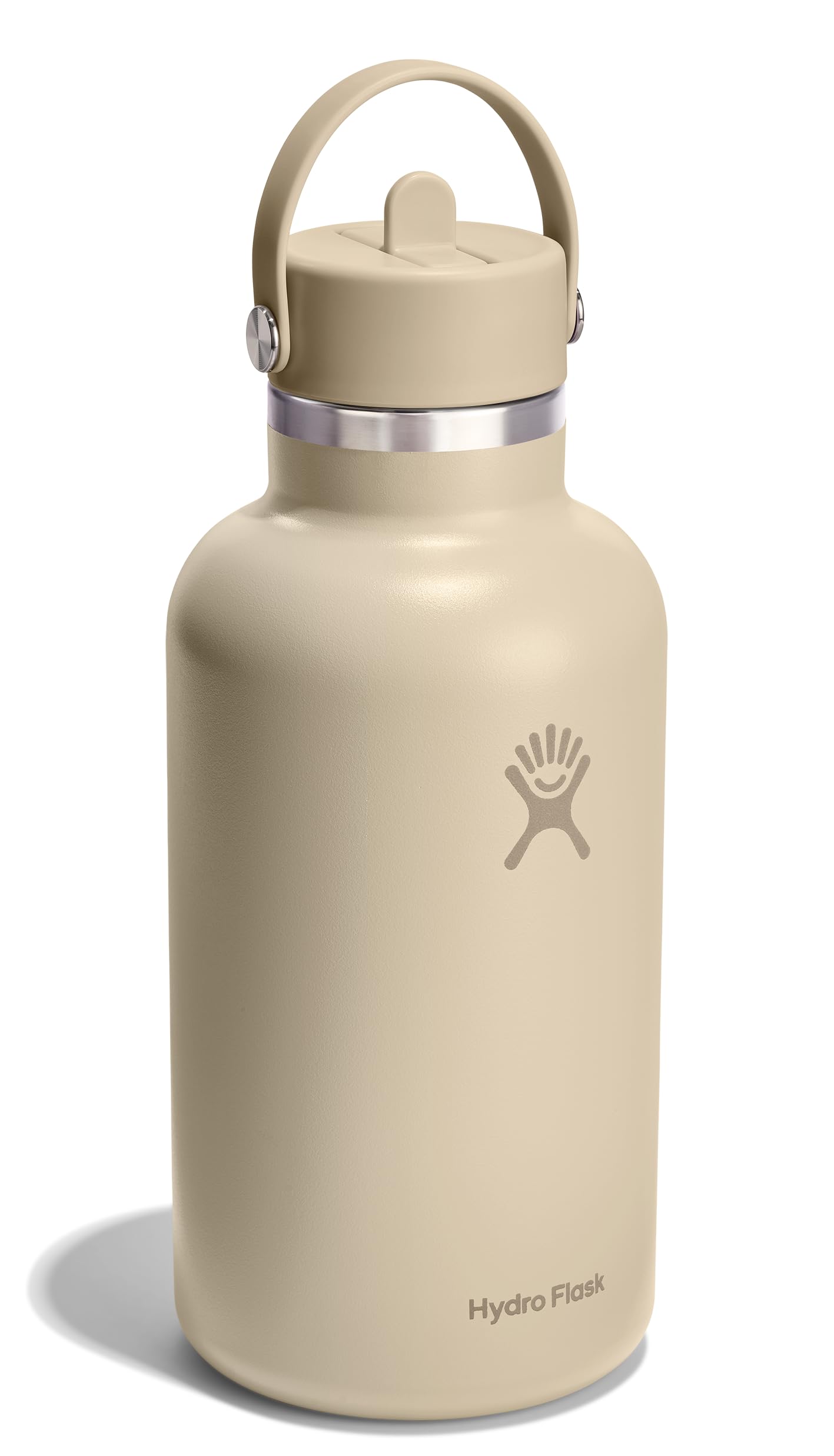 Hydro Flask Water Bottle - Insulated Stainless Steel - Wide Mouth Flex Straw Lid, Non Spill, Leakproof and Refillable in 64 Oz Tonal Oat
