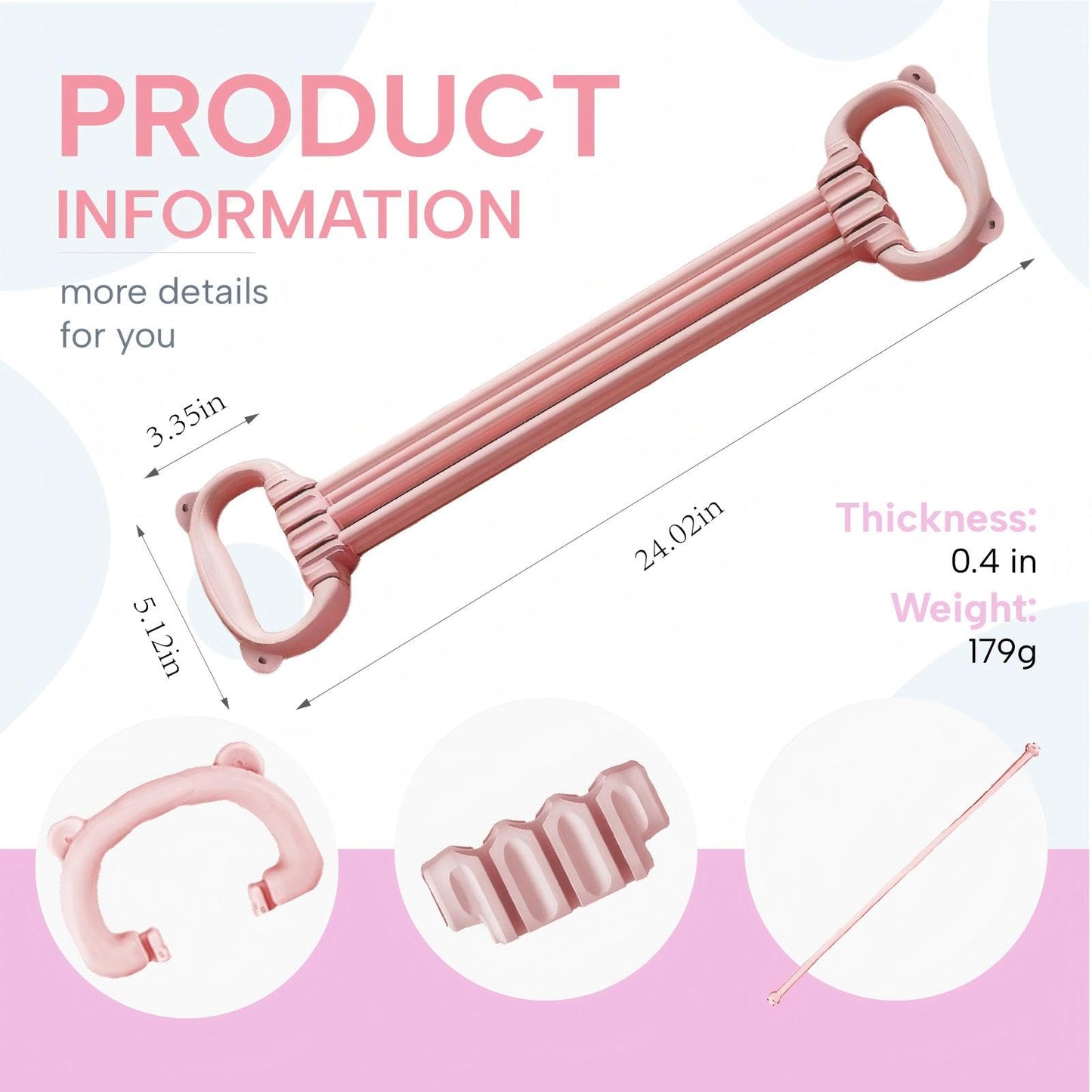Stretch Bands for Exercise, 6 Speed Adjustable Elastic Resistance Bands with Handles, Multifunction Fitness Bands for Abdomen, Waist, Arm, Leg Stretching Training (Pink)