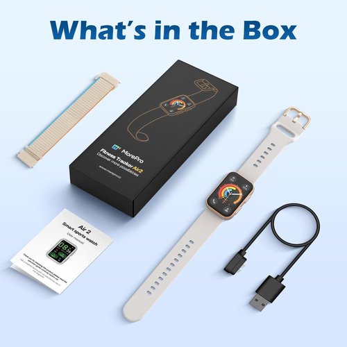MorePro Health Fitness Tracker with Blood oxy-gen Monitor and 24/7 Heart Rate and Blood Pressure, Sleep Monitor, 120+ Sport Modes Waterproof Fitness Watch for Women Men Android iOS, Gold