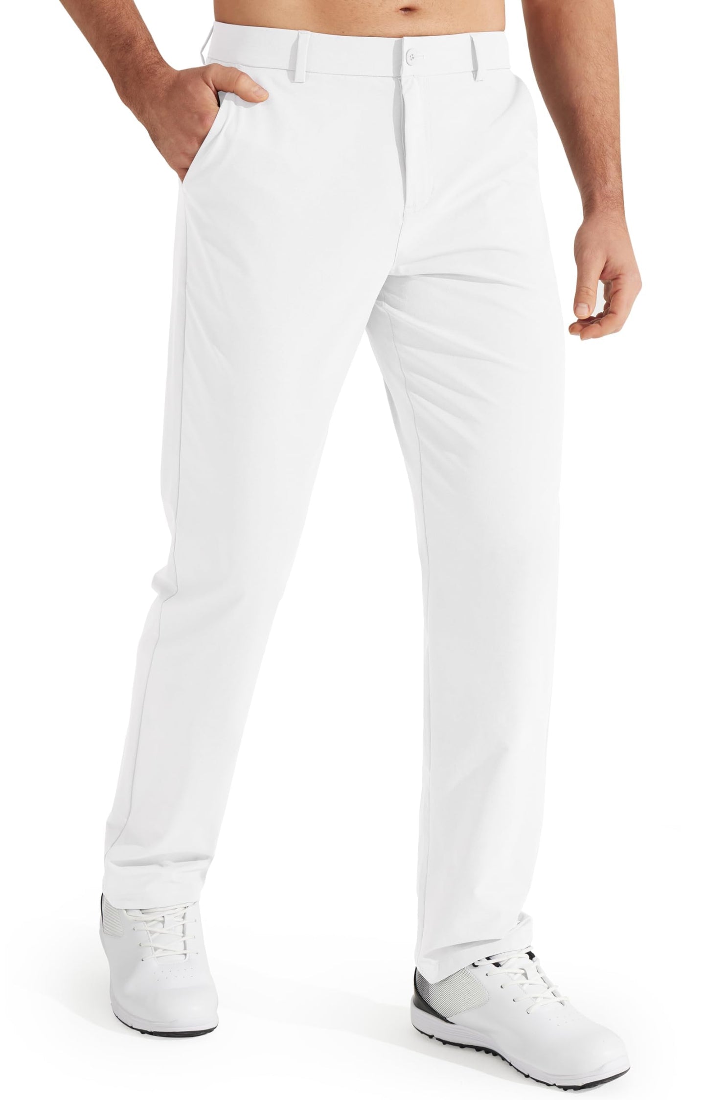Libin Mens Golf Pants Classic Fit Stretch Work Dress Pants 32" Quick Dry Lightweight Business Casual Trousers Comfort Water Resistant, White, 36W x 32L