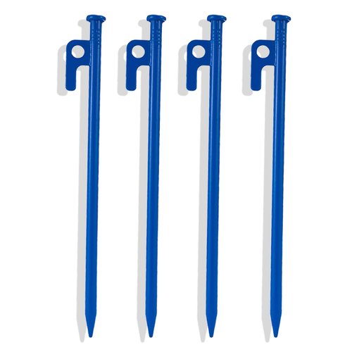 4Pcs Heavy-Duty Forged Steel Tent Stakes – 12in & 16in Camping Ground Anchors for Rocky Terrain & Snow, Includes Storage Pouch (Blue)