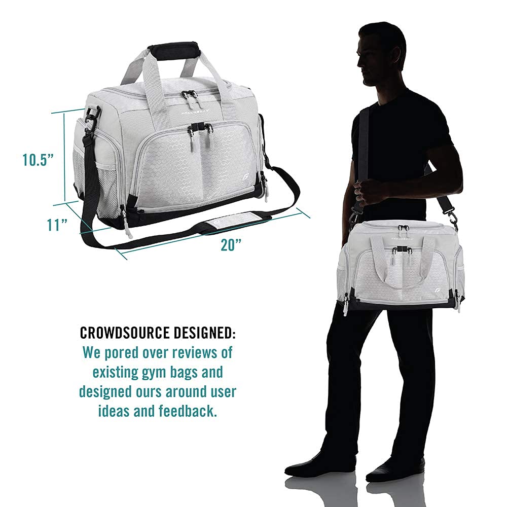 Ultimate Gym Bag 2.0: The Durable Crowdsource Designed Duffel Bag with 10 Optimal Compartments Including Water Resistant Pouch (Silver, Small (15"))