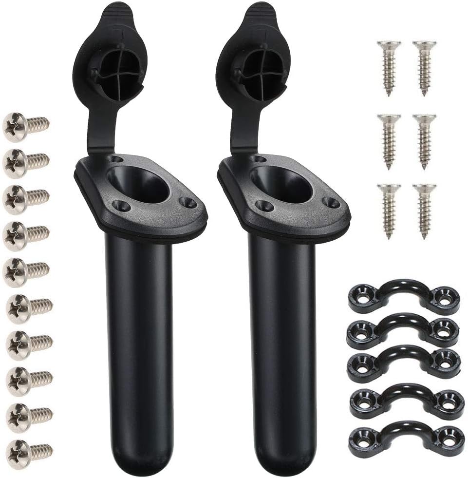 2 Pack Kayak Deck Flush Mount Fishing Rod Holders and Cap Cover for Boat, Canoe and Tackle Accessory Tool