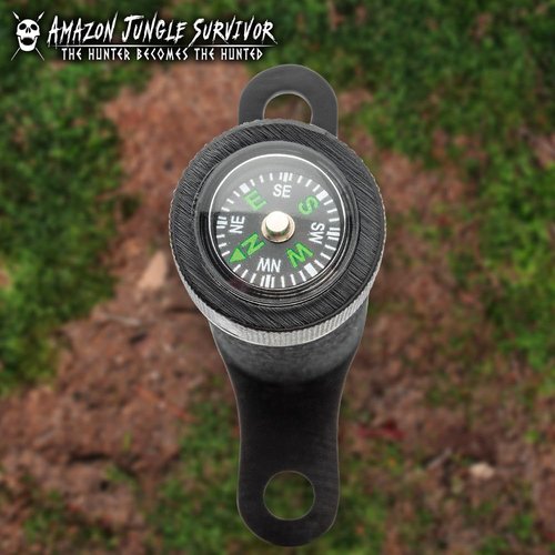 Black Jungle Hunter® Survival Knife | 8 1/2" Stainless Steel Blade | Sawback Edge | Cord-Wrapped Handle With Survial Kit | Built-In Compass | Includes Leather Sheath