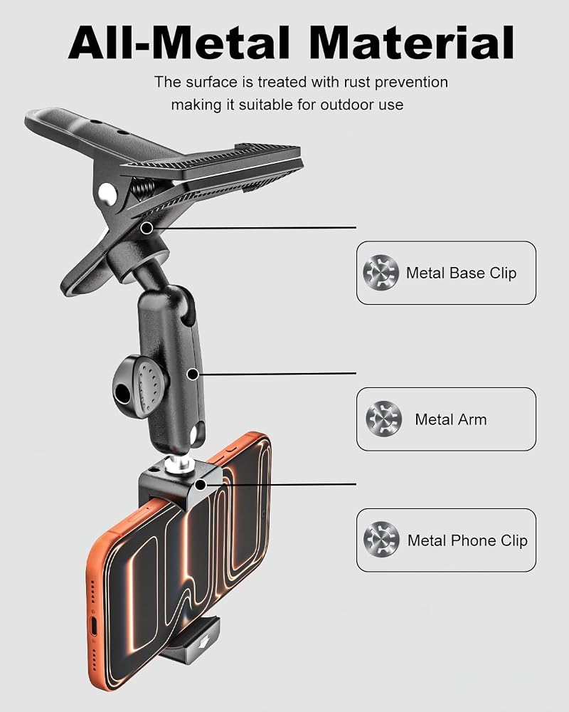 All-Metal Golf Bag Phone Holder – 360° Adjustable, Secure Clip