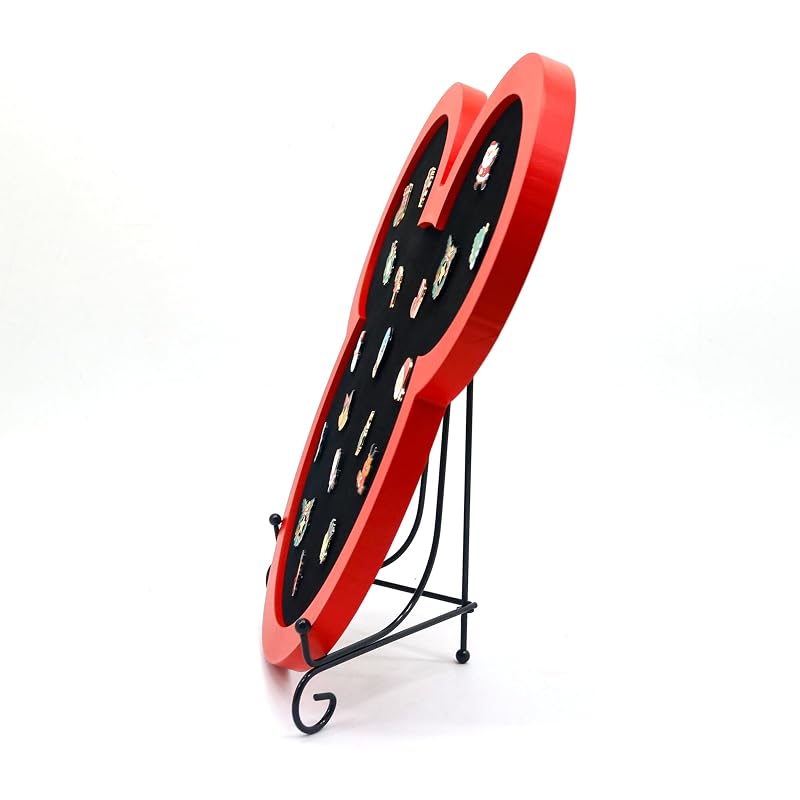 Pin Board Display Case Frame with Stand Easel - Velvet Mouse Design, Red+Mouse