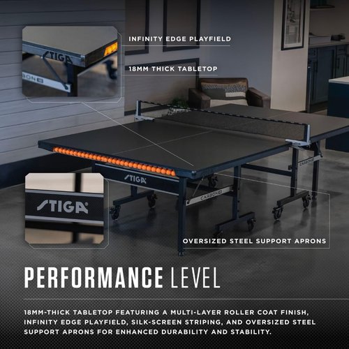 STIGA Carbon 18 Table Tennis Table – 18mm Playfield - QuickPlay Assembly - Integrated Ball Storage - Tournament-Grade Net - Playback Mode