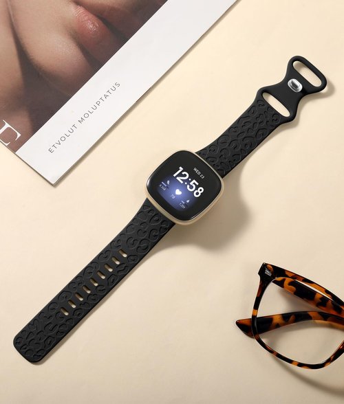 Odbeai Leopard Engraved Compatible with Fitbit Versa 4 Bands for Woman,for Versa 3/Sense 2/Sense Bands,Cute Fancy Soft Silicone Sport Waterproof Replacement Strap