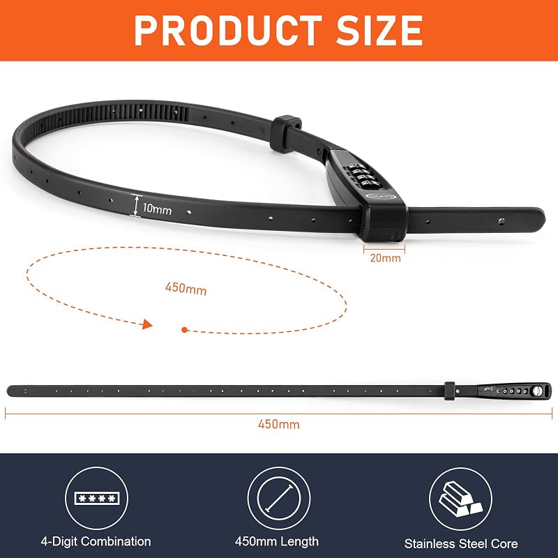 CXWXC Zip Tie Lock 4-Digit Combination Cable Lock - 45cm Black