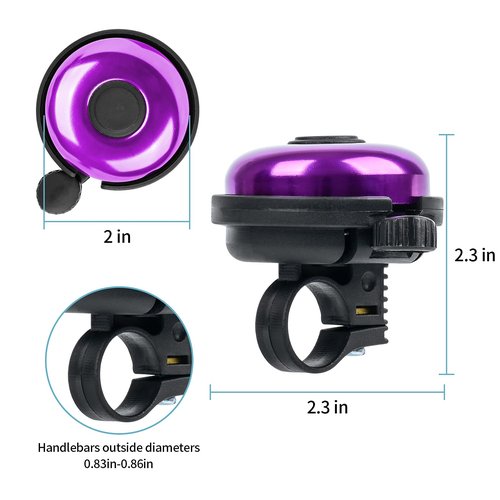 Xthuge Classic Bike Bell, Aluminum Bicycle Bell, Loud Crisp Clear Sound Bicycle Bike Bell for Adults Kids(Purple-Right Hand Use2 Pack)