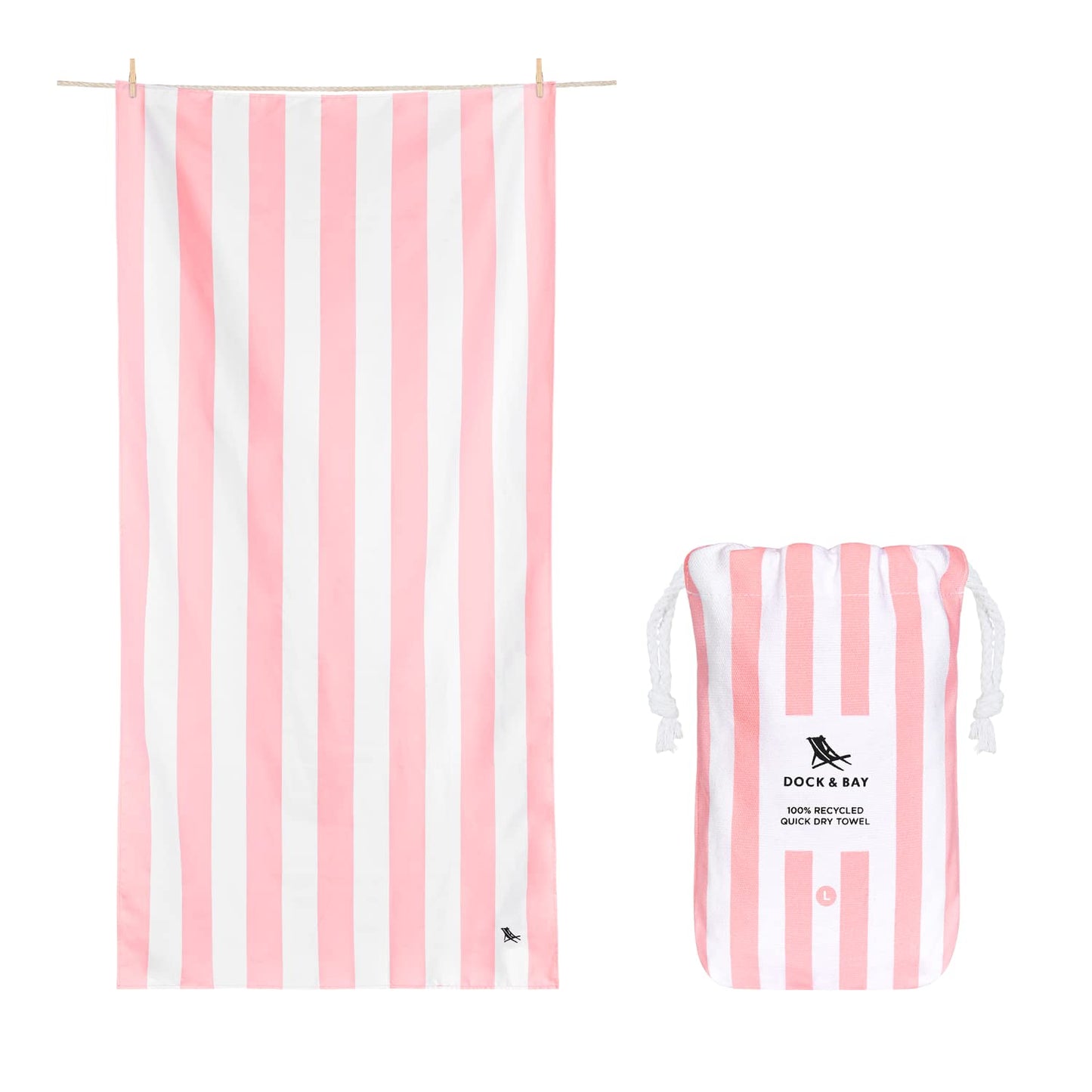 Dock & Bay Quick Drying Towel - for Sports & Gym - Compact, Lightweight - 100% Recycled - Includes Bag - Cabana Light - Malibu Pink, Double Extra Large (180x200cm, 70x78)