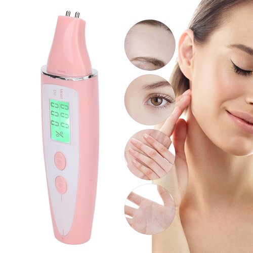 Skin Analyzer, Digital LCD Display Precision Skin Sensor Tester Facial Water Oil Analyzer Facial Sensor Tester Portable Moisture Tester Skin Monitor Detector Face Water Oil Tester for Home Salon(Pink)