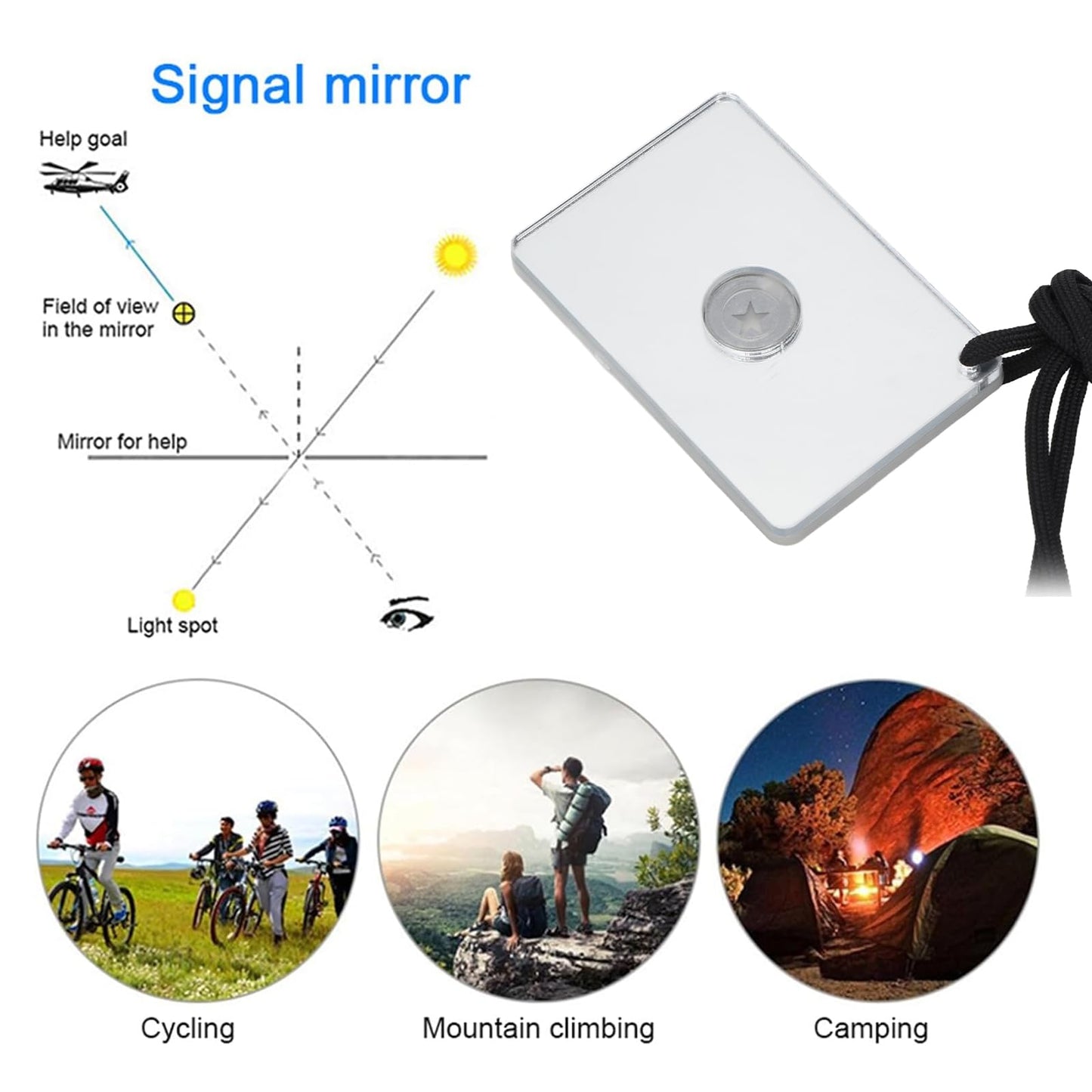 2.3 Inch Signal Mirror Survival Reflective Mirror with Aim Indicator & Whistle, Outdoor Survival Military Grade SOS Rescue Emergency Mirror for Hiking, Camping, Backpacking (B)