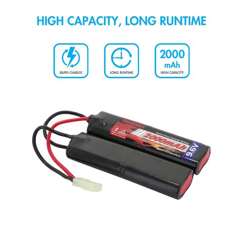 Tenergy Airsoft Battery 9.6V NiMH Nunchuck Battery with Mini Tamiya Connector High Capacity 2000mAh Battery Pack for Airsoft Guns