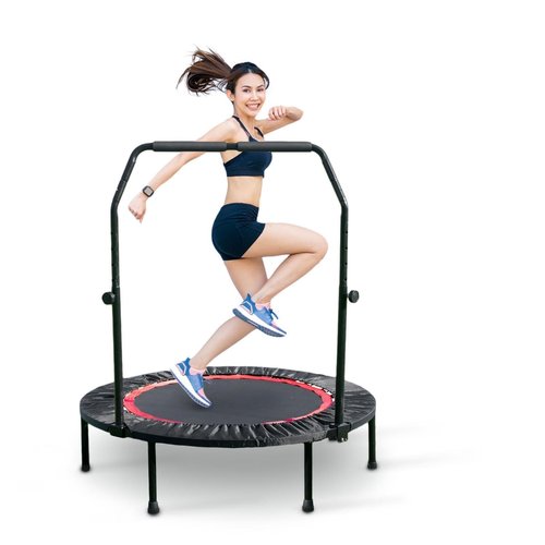 AyashNest 40 Inch Foldable Mini Tranpoline with Handle Bar, Indoor Exercise Rebounder Tranpoline for Adults Fitness, 4 Level Height Adjustable, Compact Storage Design, Max Load 300LBS