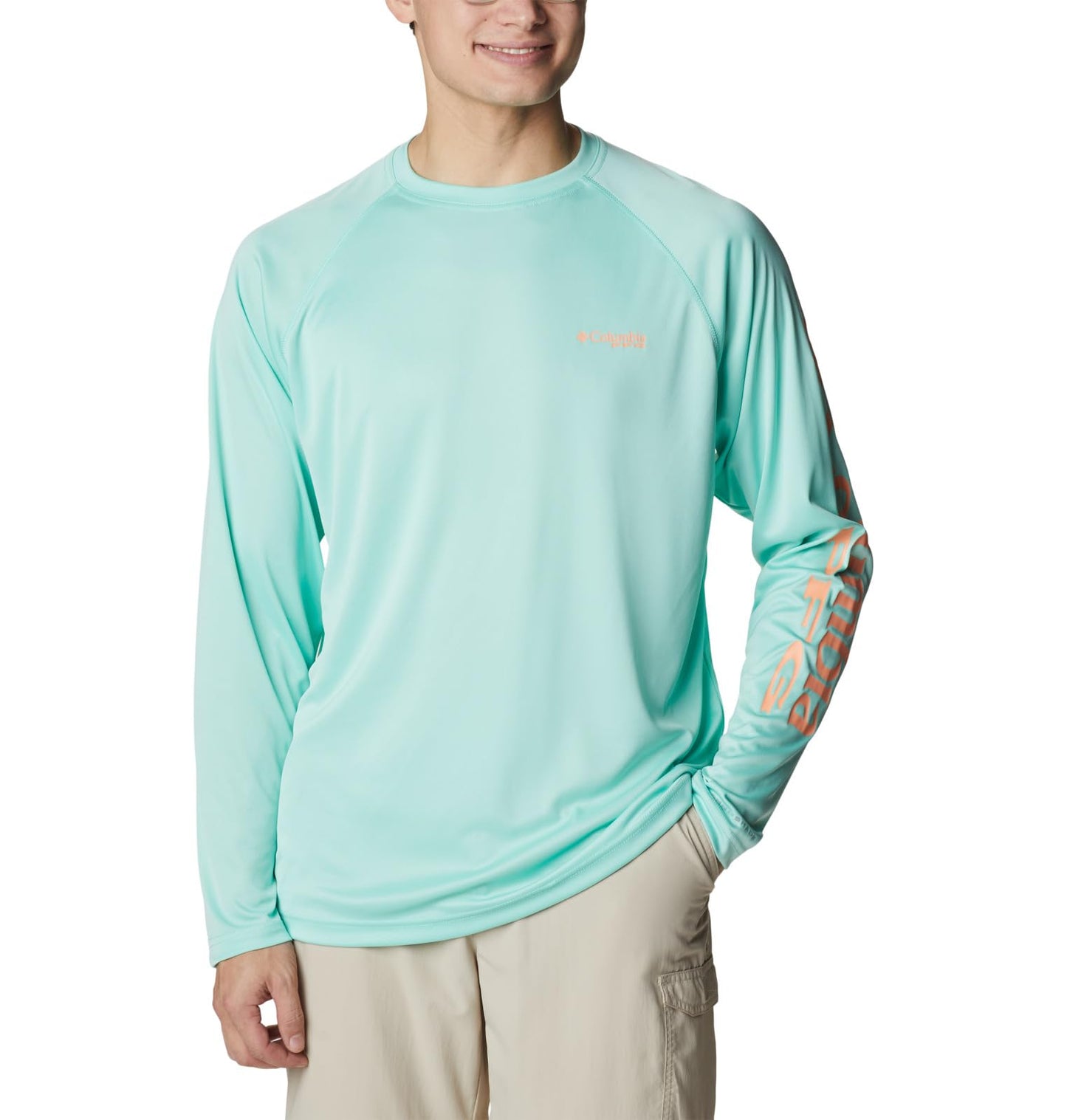 Columbia Men's Terminal Tackle Long Sleeve Shirt, Mint Cay/Bright Nectar Logo, 4X Big