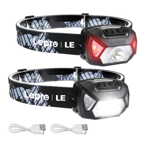 LE Headlamp Rechargeable, LED Head Lamp with 6 Modes for Camping & Hiking Gear Essentials, IPX4 Waterproof High Lumen Bright Headlight Flashlights with Adjustable Headband, USB Cable Include